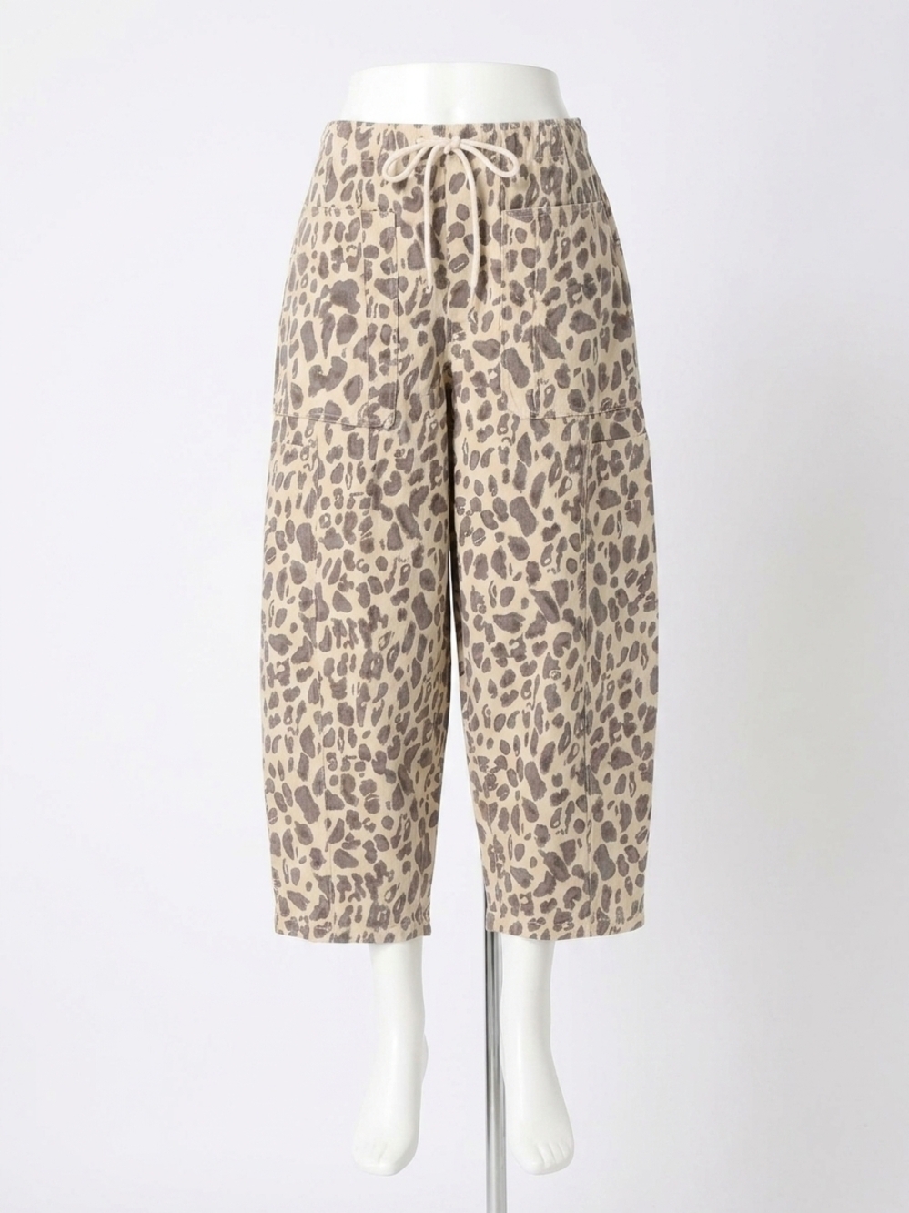 NEW ENTRO leopard pattern mid-rise balloon pants in beige